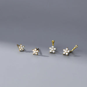 925 Silver Flower Stud Earrings with Zircon Crystal for Women
