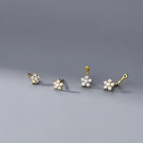 925 Silver Flower Stud Earrings with Zircon Crystal for Women