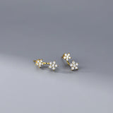 925 Silver Flower Stud Earrings with Zircon Crystal for Women