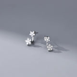 925 Silver Flower Stud Earrings with Zircon Crystal for Women