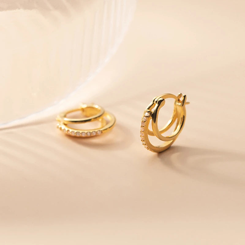 925 Silver Multi-layer Hoop Earrings Women 3 Layers Ear High