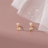 925 Silver Pink Zircon Tulip Stud Earrings Wedding Party Jewelry Gift