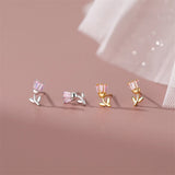 925 Silver Pink Zircon Tulip Stud Earrings Wedding Party Jewelry Gift