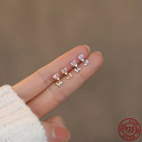 925 Silver Pink Zircon Tulip Stud Earrings Wedding Party Jewelry Gift