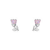 925 Silver Pink Zircon Tulip Stud Earrings Wedding Party Jewelry Gift