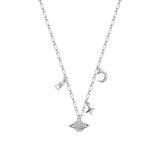 925 Silver Planet Pendant Necklace Rocket Star Moon Tassel Necklace