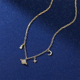 925 Silver Planet Pendant Necklace Rocket Star Moon Tassel Necklace