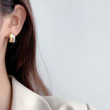 925 Sterling Silver Double-Colors Stud Earrings Arc-Shaped Fine Jewelry