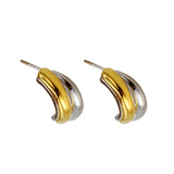 925 Sterling Silver Double-Colors Stud Earrings Arc-Shaped Fine Jewelry