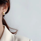 925 Sterling Silver Double-Colors Stud Earrings Arc-Shaped Fine Jewelry