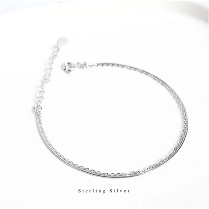 925 Silver Snake Bone Chain Double Bracelet Women Adjustable Classic Jewelry