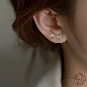 925 Silver Sweet Hollow Flowers Zircon Earrings for Women
