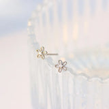 925 Silver Sweet Hollow Flowers Zircon Earrings for Women