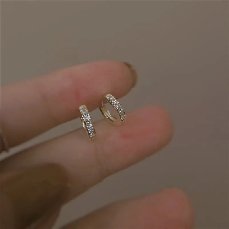 925 Silver Small Micro-Inlaid Crystal 14k Earrings Women Jewelry
