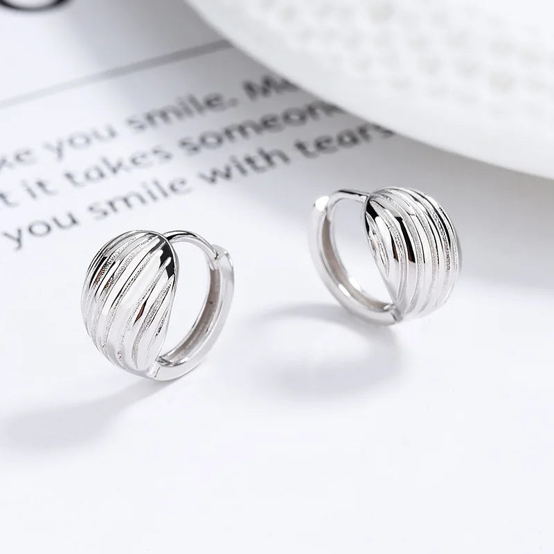 925 Silver Streak Hoop Earrings 14K Plated Wedding Party Jewelry Female Gift