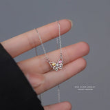 925 Silver Zircon Butterfly Pendant Necklace for Women