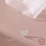 925 Silver Zircon Butterfly Pendant Necklace for Women
