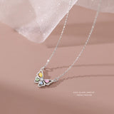 925 Silver Zircon Butterfly Pendant Necklace for Women