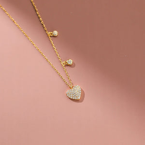 925 Silver Zircon Heart Pendant Necklace for Women Wedding Jewelry