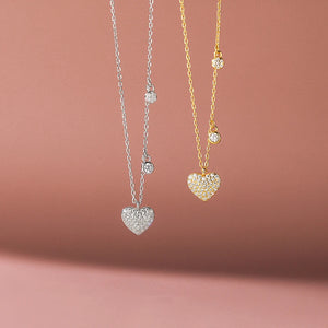 925 Silver Zircon Heart Pendant Necklace for Women Wedding Jewelry