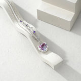 925 Silver Pink Heart Crystal Pendant Necklace Zircon Stars Choker