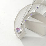 925 Silver Pink Heart Crystal Pendant Necklace Zircon Stars Choker