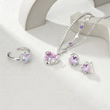 925 Silver Pink Heart Crystal Pendant Necklace Zircon Stars Choker