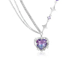 925 Silver Pink Heart Crystal Pendant Necklace Zircon Stars Choker