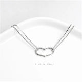 925 Silver Abstract Heart Chain Double Layer Bracelet Women