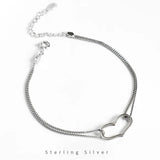 925 Silver Abstract Heart Chain Double Layer Bracelet Women