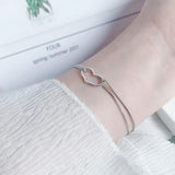 925 Silver Abstract Heart Chain Double Layer Bracelet Women