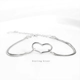 925 Silver Abstract Heart Chain Double Layer Bracelet Women