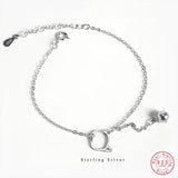 925 Sterling Silver Cat Bell Chain Bracelet Women Sweet Temperament