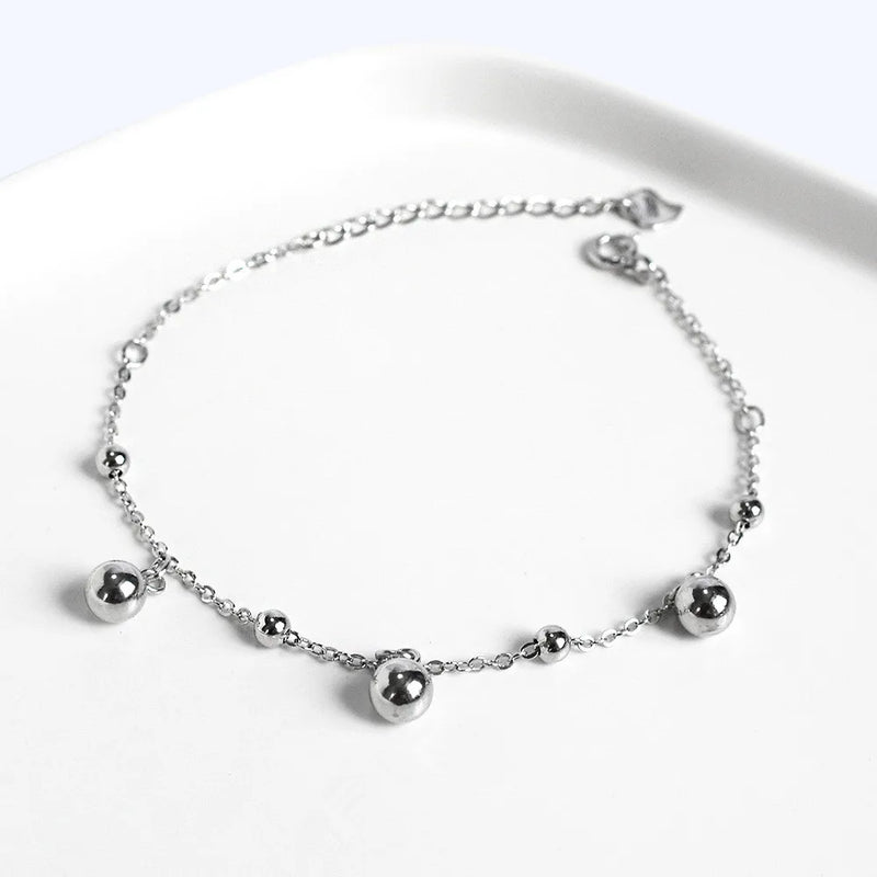 925 Sterling Silver Small Round Bead Chain Bracelet Women