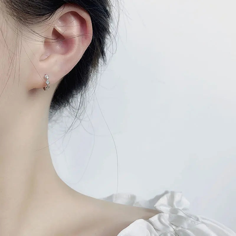 925 Silver Square Crystal Stud Earrings Women Wedding Jewelry Gift