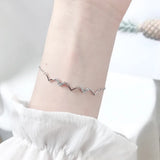 925 Sterling Silver Wave Heartbeat Crystal Bracelet for Women
