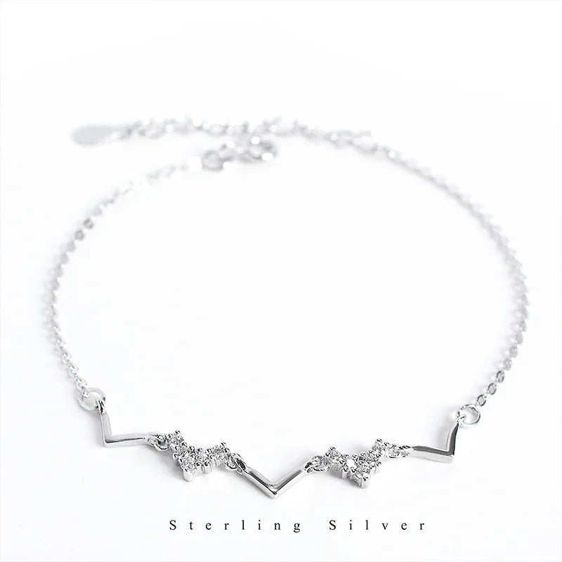925 Sterling Silver Wave Heartbeat Crystal Bracelet for Women
