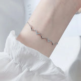 925 Sterling Silver Wave Heartbeat Crystal Bracelet for Women