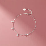 925 Silver Zircon Heart Charm Bracelet Women Birthday Wedding Party Jewelry