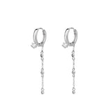 925 Silver Zircon Tassel Hoop Earrings Classic Jewelry