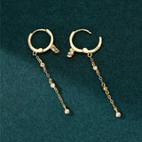 925 Silver Zircon Tassel Hoop Earrings Classic Jewelry