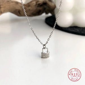 925 Silver Zircon Lock Necklace Women Party Accessories