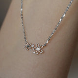 925 Silver Flowers Pendant Clavicle Chain Necklace for Women