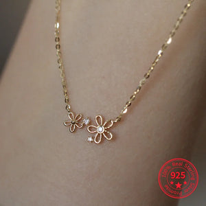 925 Silver Flowers Pendant Clavicle Chain Necklace for Women