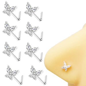925 Silver L Bend Stud Nose Ring 20G Nose Body Piercing 8pcs