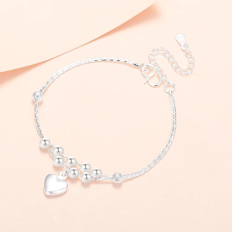 925 Silver LOVE Heart Bracelet Wedding Jewelry Girls Christmas