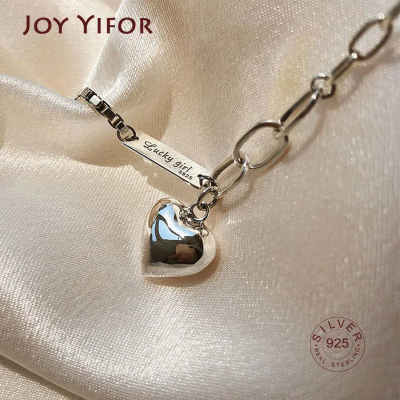 925 Sterling Silver LOVE Heart Pendant Bracelet For Women