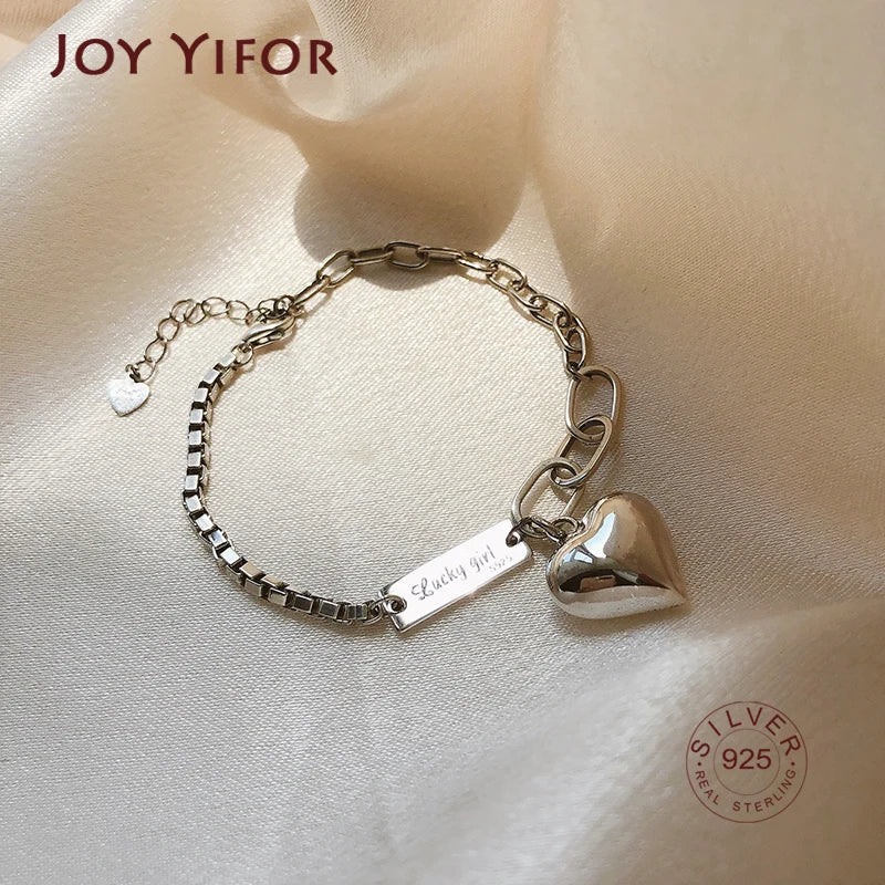 925 Sterling Silver LOVE Heart Pendant Bracelet For Women
