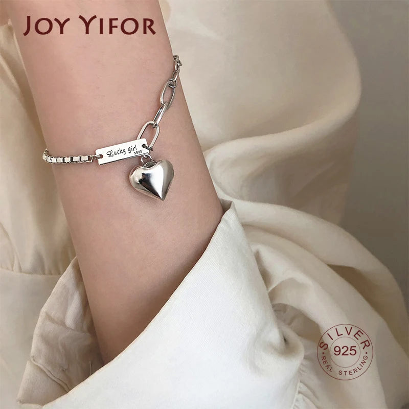 925 Sterling Silver LOVE Heart Pendant Bracelet For Women