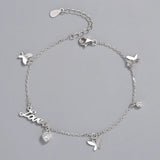 925 Silver LOVE Butterfly CZ Heart Charm Bracelet for Women
